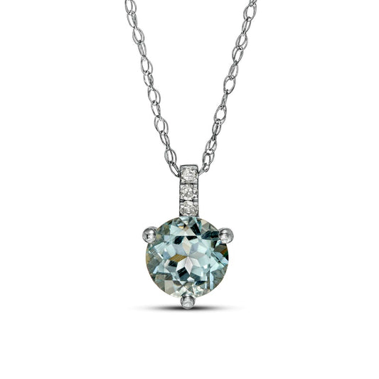 6.0mm Aquamarine and Natural Diamond Accent Drop Pendant in 10K White Gold