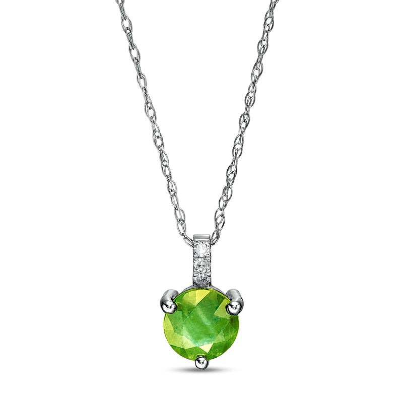 6.0mm Peridot and Natural Diamond Accent Drop Pendant in 10K White Gold