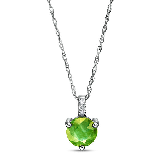 6.0mm Peridot and Natural Diamond Accent Drop Pendant in 10K White Gold