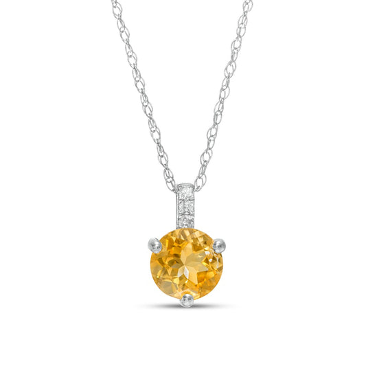 6.0mm Citrine and Natural Diamond Accent Drop Pendant in 10K White Gold