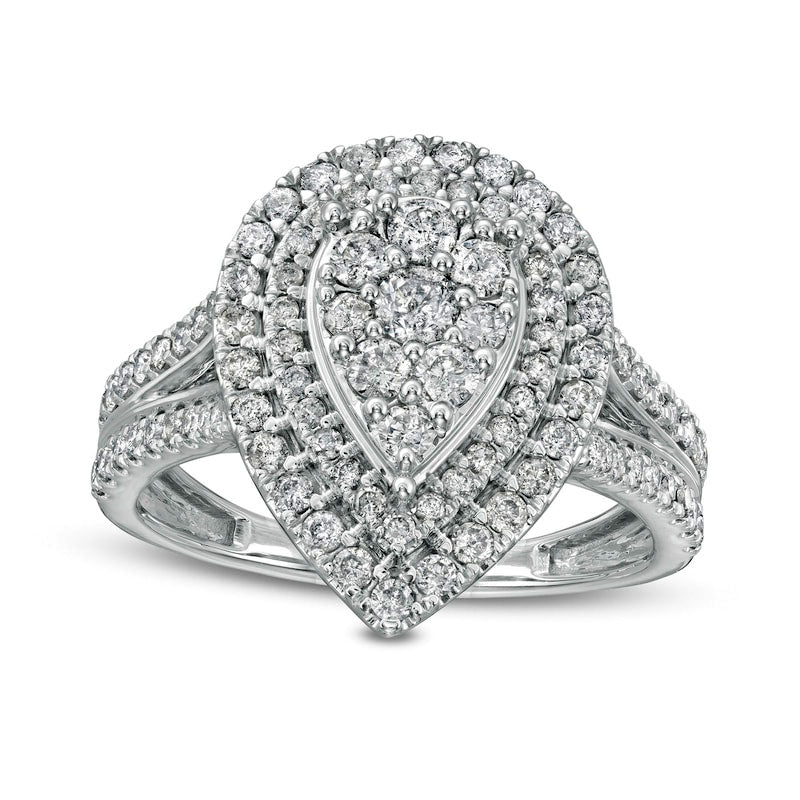 1.0 CT. T.W. Composite Pear-Shaped Natural Diamond Double Frame Split Shank Engagement Ring in Solid 10K White Gold