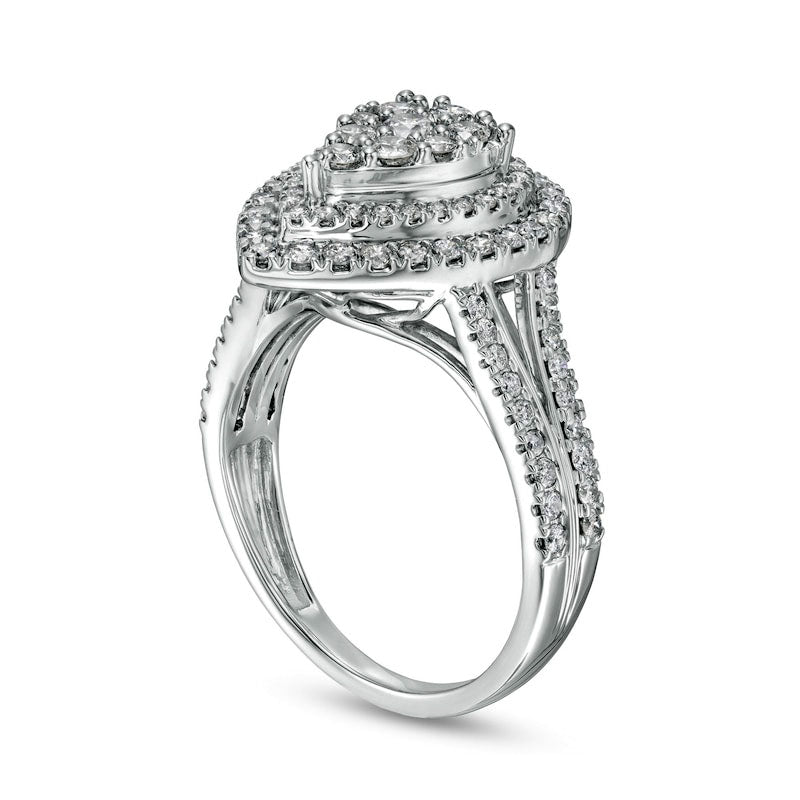 1.0 CT. T.W. Composite Pear-Shaped Natural Diamond Double Frame Split Shank Engagement Ring in Solid 10K White Gold