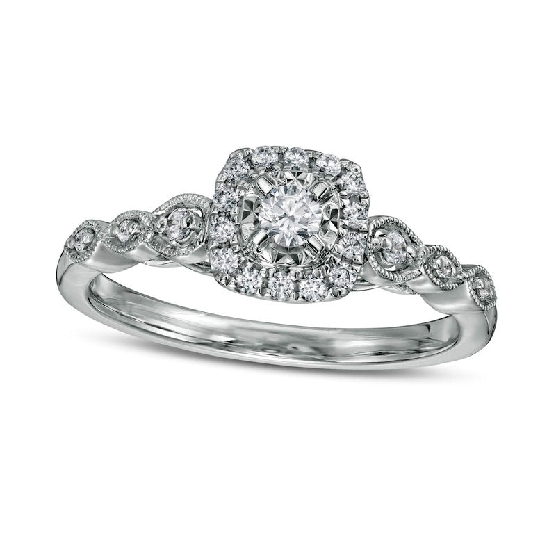 0.25 CT. T.W. Natural Diamond Cushion-Shaped Frame Scallop Edge Engagement Ring in Solid 10K White Gold