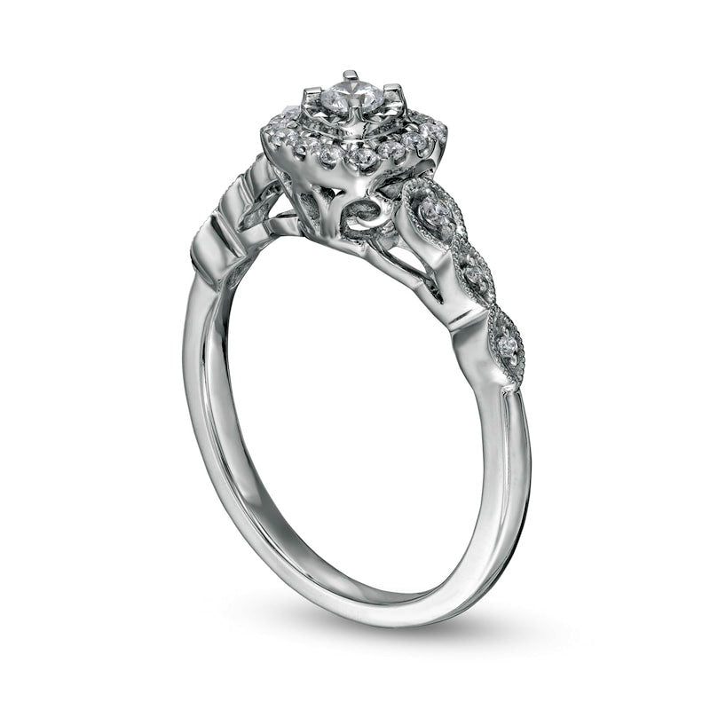 0.25 CT. T.W. Natural Diamond Cushion-Shaped Frame Scallop Edge Engagement Ring in Solid 10K White Gold