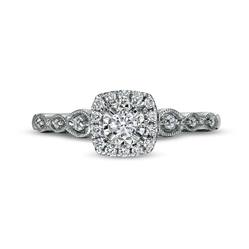 0.25 CT. T.W. Natural Diamond Cushion-Shaped Frame Scallop Edge Engagement Ring in Solid 10K White Gold