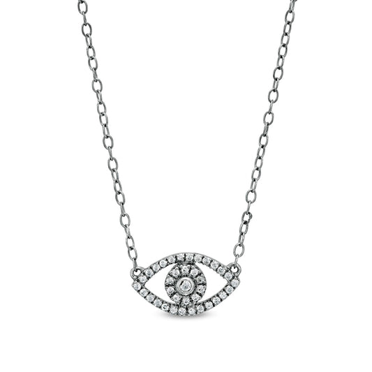 0.13 CT. T.W. Natural Diamond Evil Eye Necklace in 10K White Gold