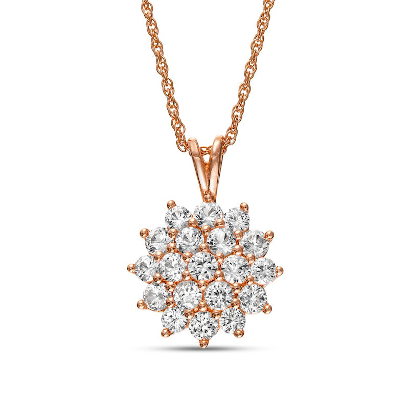 White Lab-Created Sapphire Cluster Flower Pendant in 18K Rose Gold Over Silver