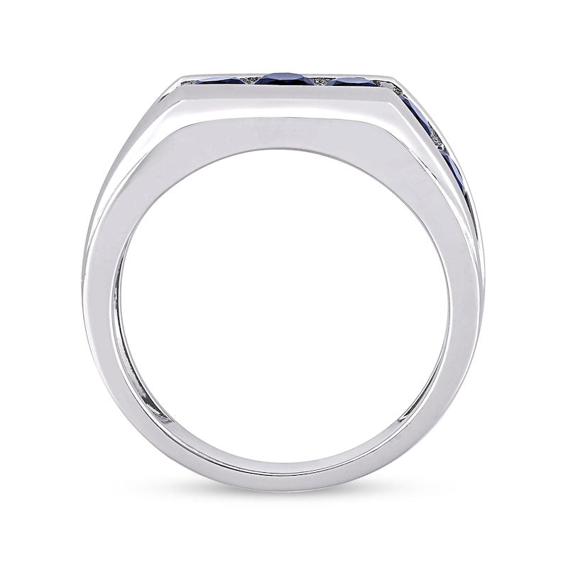 Men's Blue Lab-Created Sapphire Seven Stone Channel Band in Sterling Silver