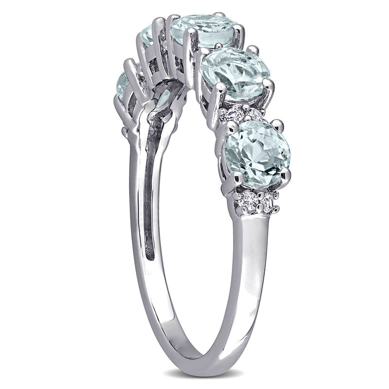 4.0mm Aquamarine and White Topaz Duo Five Stone Alternating Stackable Band in Sterling Silver