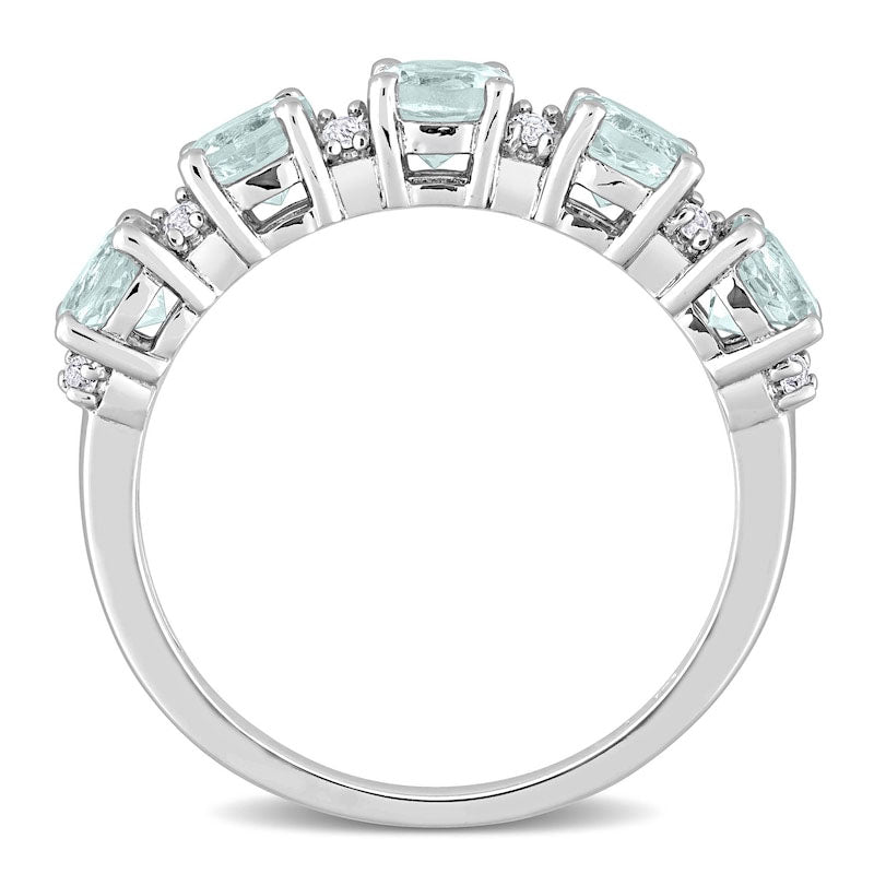 4.0mm Aquamarine and White Topaz Duo Five Stone Alternating Stackable Band in Sterling Silver