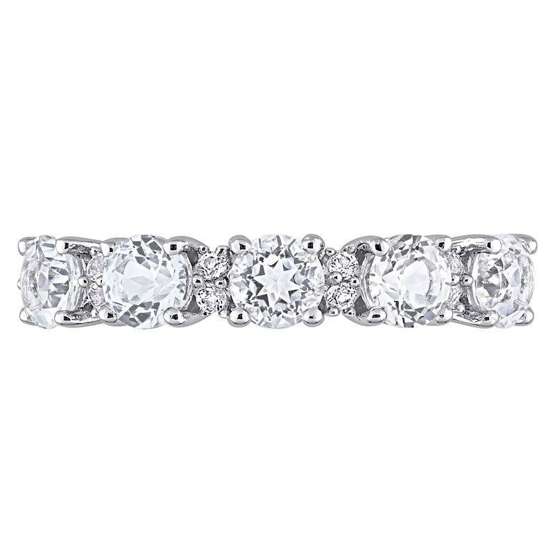 4.0mm White Topaz Duo Five Stone Alternating Stackable Band in Sterling Silver