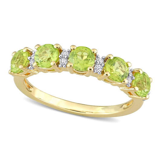 Peridot and White Lab-Created Sapphire Duo Five Stone Alternating Stackable Band in Sterling Silver with Yellow Rhodium