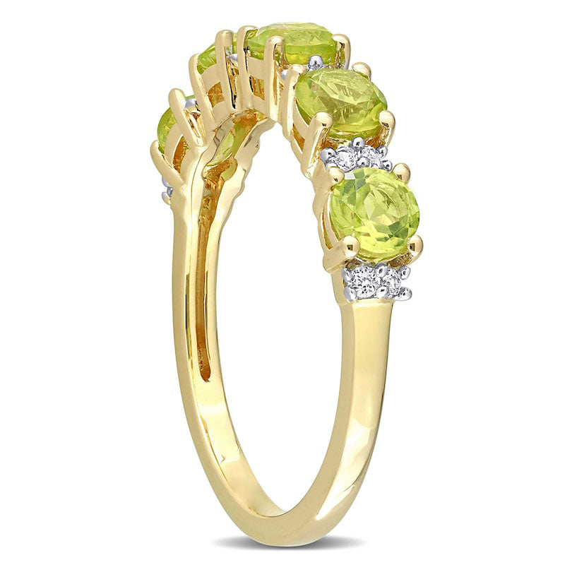 Peridot and White Lab-Created Sapphire Duo Five Stone Alternating Stackable Band in Sterling Silver with Yellow Rhodium