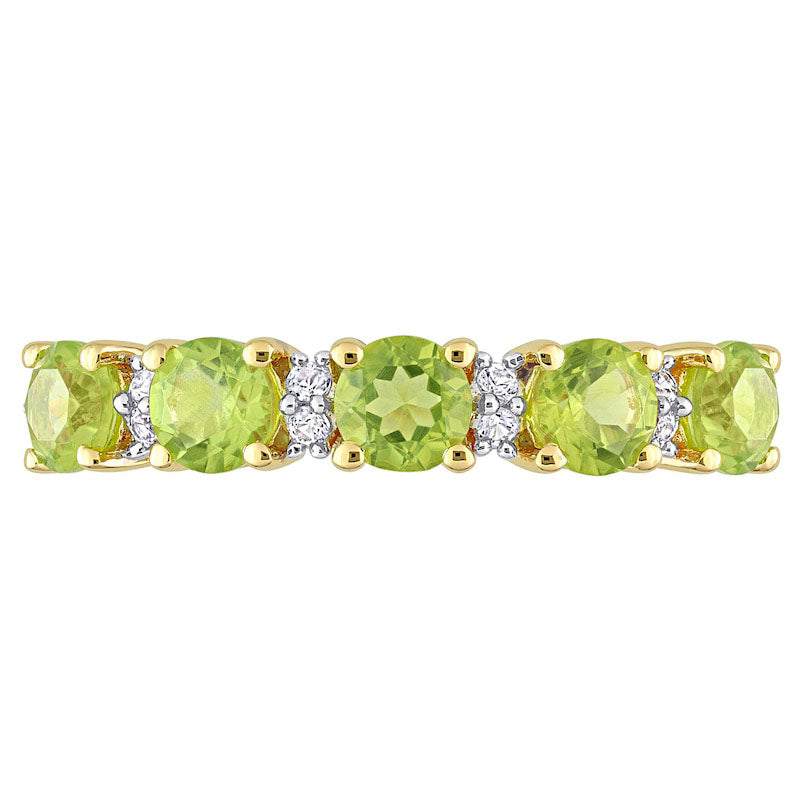 Peridot and White Lab-Created Sapphire Duo Five Stone Alternating Stackable Band in Sterling Silver with Yellow Rhodium