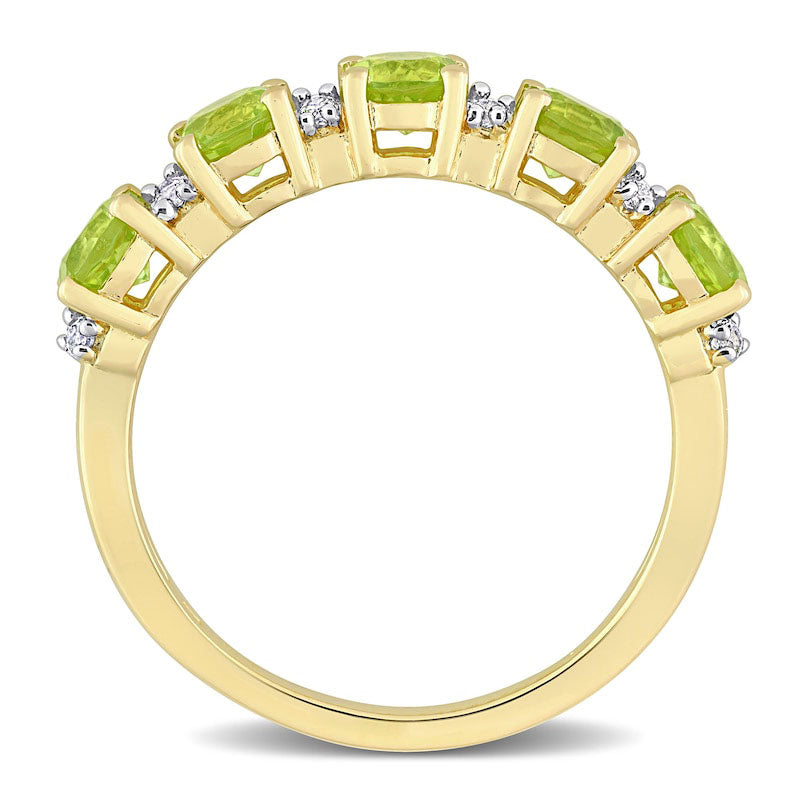 Peridot and White Lab-Created Sapphire Duo Five Stone Alternating Stackable Band in Sterling Silver with Yellow Rhodium