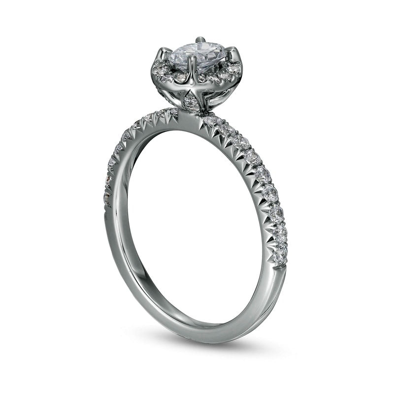 1.0 CT. T.W. Oval Natural Diamond Frame Engagement Ring in Solid 14K White Gold (I/I2)