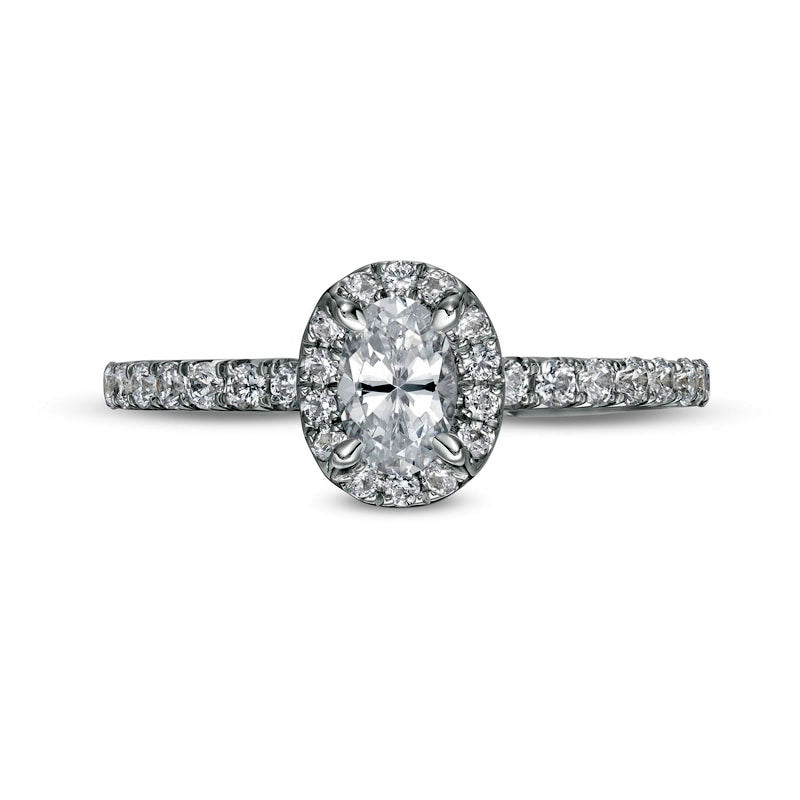 1.0 CT. T.W. Oval Natural Diamond Frame Engagement Ring in Solid 14K White Gold (I/I2)