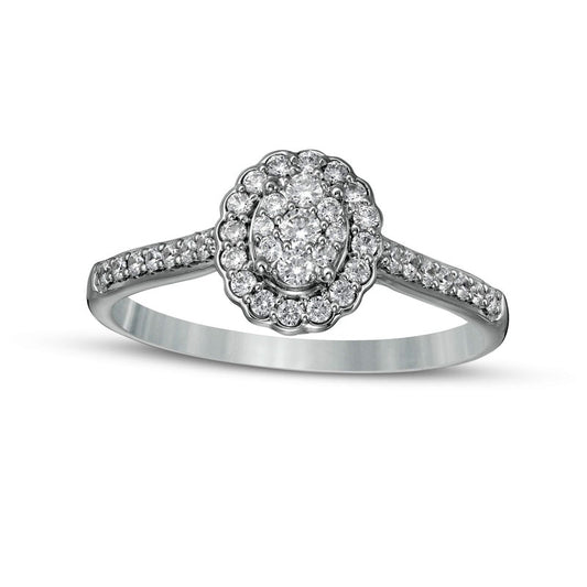 0.33 CT. T.W. Composite Oval Natural Diamond Scallop Frame Engagement Ring in Solid 10K White Gold