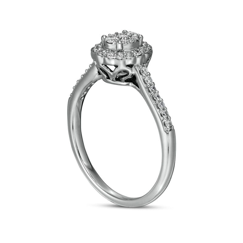 0.33 CT. T.W. Composite Oval Natural Diamond Scallop Frame Engagement Ring in Solid 10K White Gold