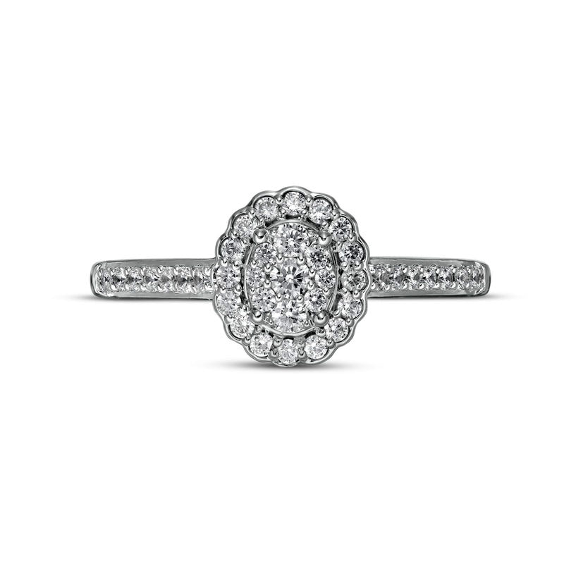 0.33 CT. T.W. Composite Oval Natural Diamond Scallop Frame Engagement Ring in Solid 10K White Gold