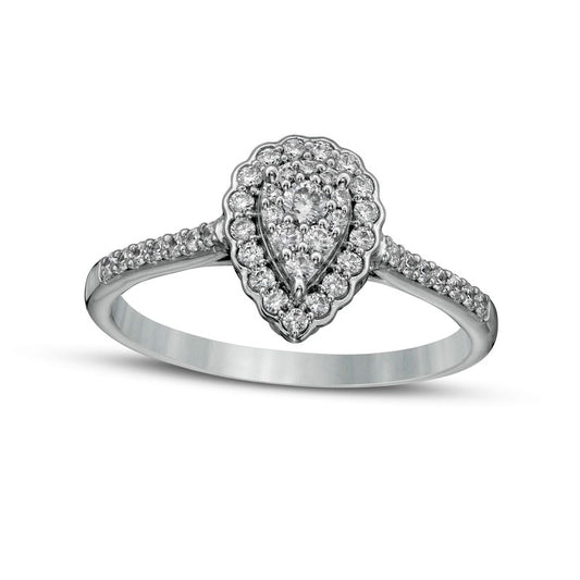 0.33 CT. T.W. Composite Pear-Shaped Natural Diamond Scallop Frame Engagement Ring in Solid 10K White Gold