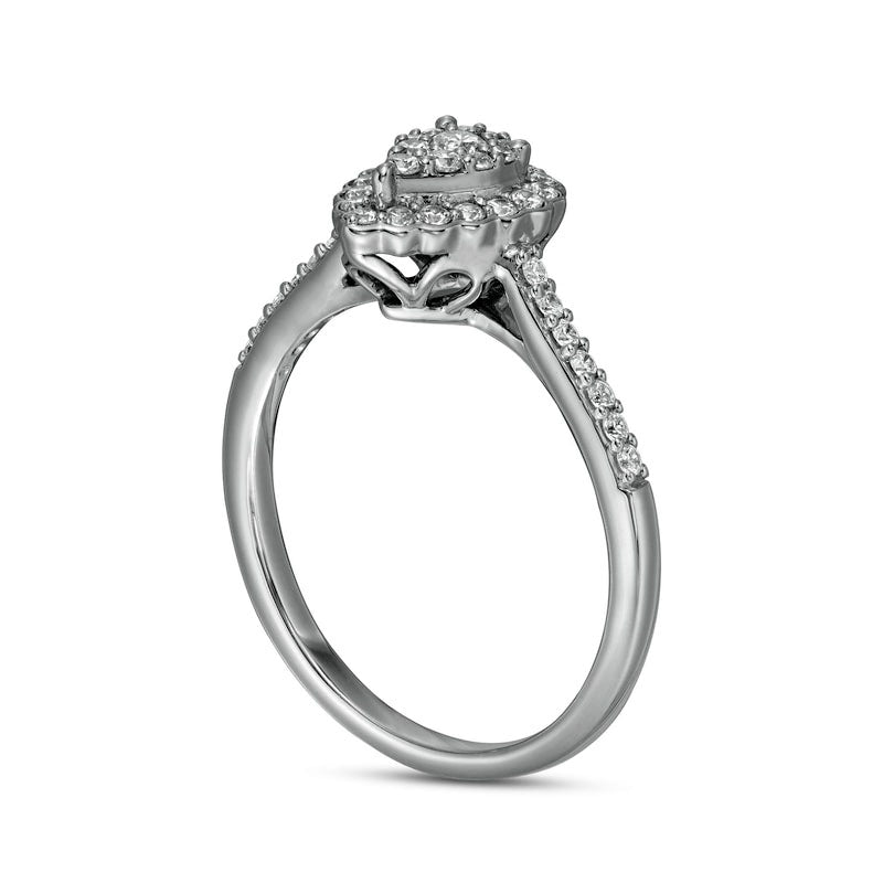 0.33 CT. T.W. Composite Pear-Shaped Natural Diamond Scallop Frame Engagement Ring in Solid 10K White Gold