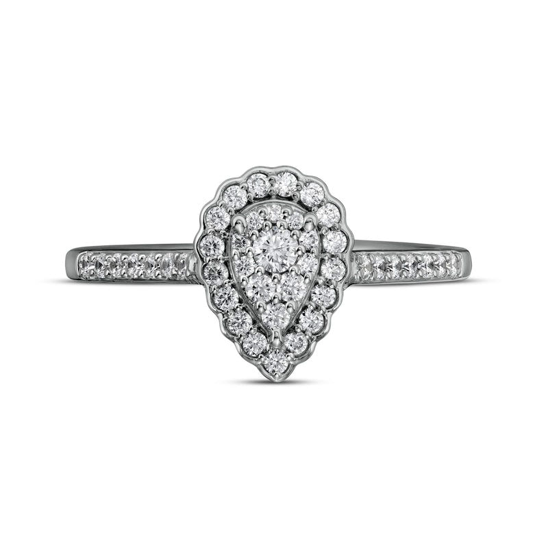 0.33 CT. T.W. Composite Pear-Shaped Natural Diamond Scallop Frame Engagement Ring in Solid 10K White Gold