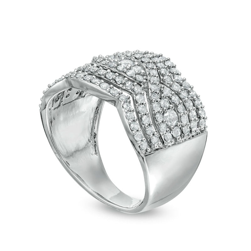 1.25 CT. T.W. Natural Diamond Twist Multi-Row Anniversary Band in Solid 10K White Gold