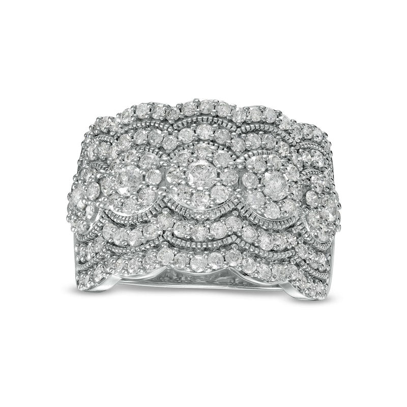 1.5 CT. T.W. Natural Diamond Art Deco Antique Vintage-Style Anniversary Band in Sterling Silver