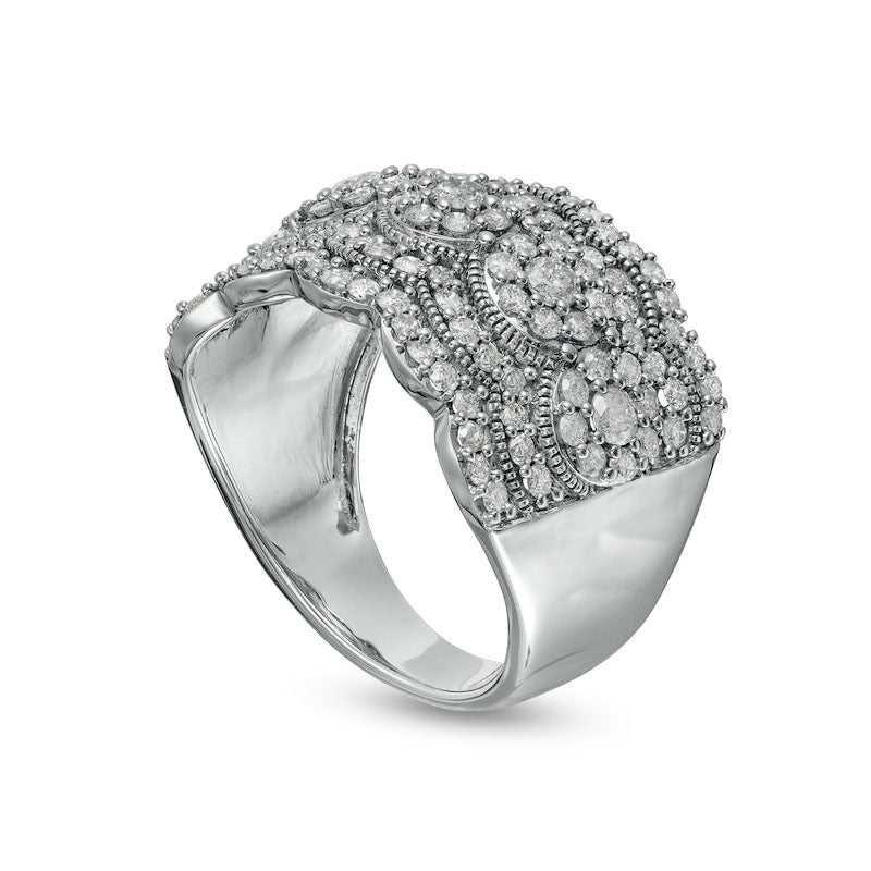 1.5 CT. T.W. Natural Diamond Art Deco Antique Vintage-Style Anniversary Band in Sterling Silver