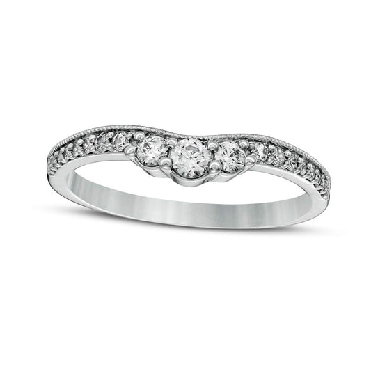 0.33 CT. T.W. Natural Diamond Contour Antique Vintage-Style Anniversary Band in Solid 14K White Gold