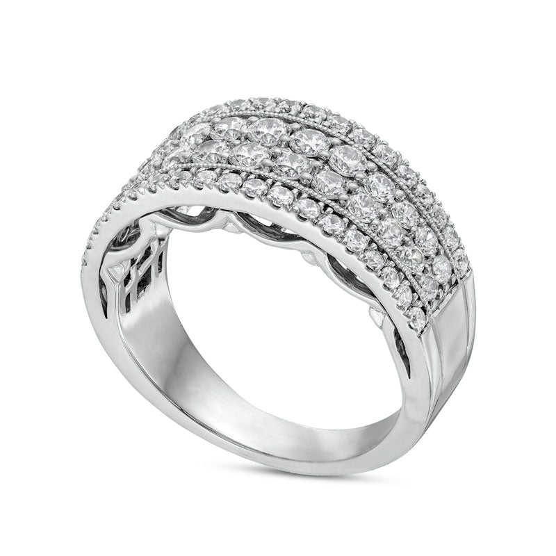 1.38 CT. T.W. Natural Diamond Multi-Row Antique Vintage-Style Anniversary Band in Solid 14K White Gold