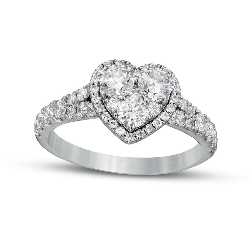 1.25 CT. T.W. Composite Heart-Shaped Natural Diamond Frame Split Shank Engagement Ring in Solid 14K White Gold