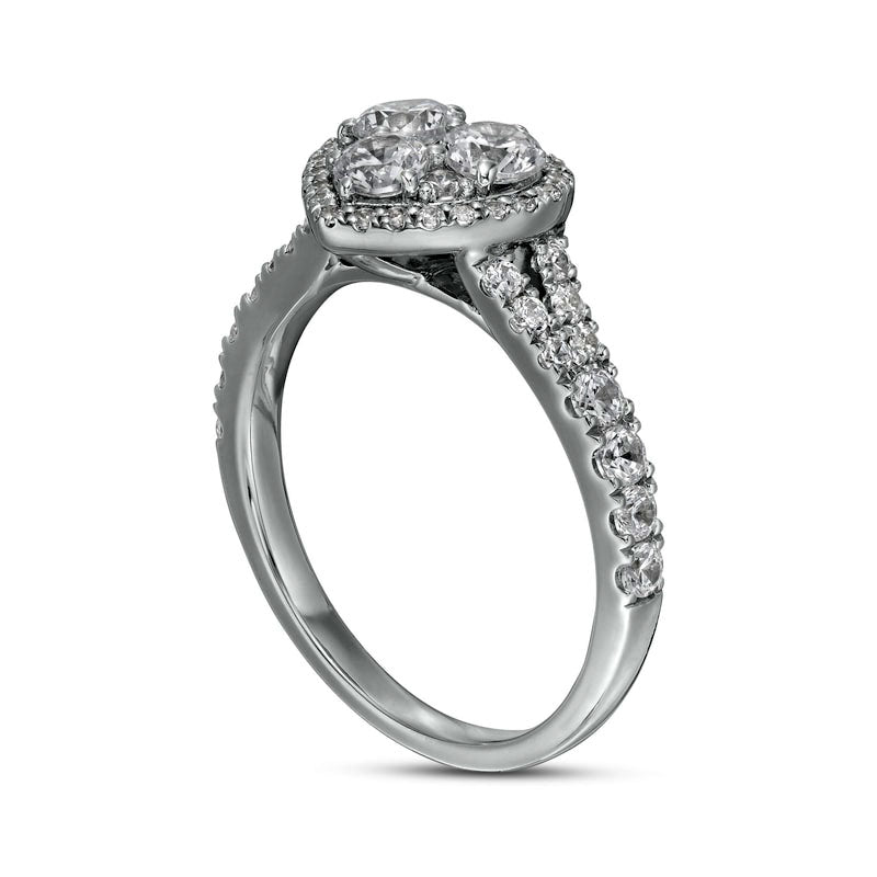 1.25 CT. T.W. Composite Heart-Shaped Natural Diamond Frame Split Shank Engagement Ring in Solid 14K White Gold