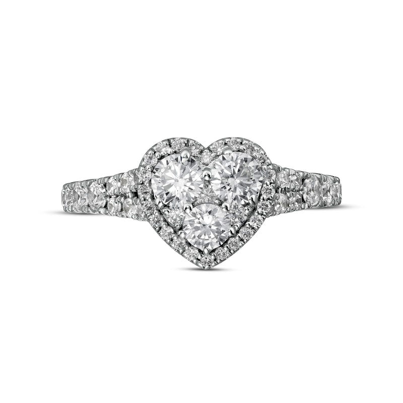 1.25 CT. T.W. Composite Heart-Shaped Natural Diamond Frame Split Shank Engagement Ring in Solid 14K White Gold