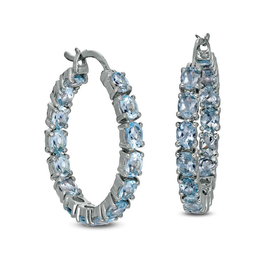 Oval Blue Topaz Inside-Out Hoop Earrings in Sterling Silver