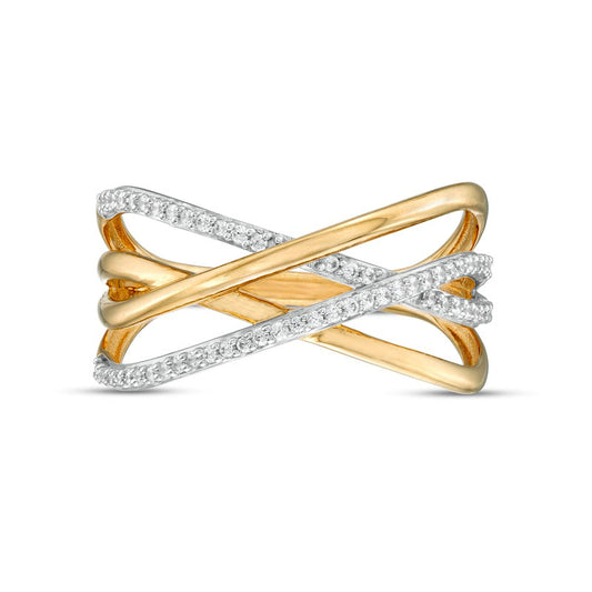 0.20 CT. T.W. Natural Diamond Multi-Row Crossover Ring in Solid 10K Yellow Gold