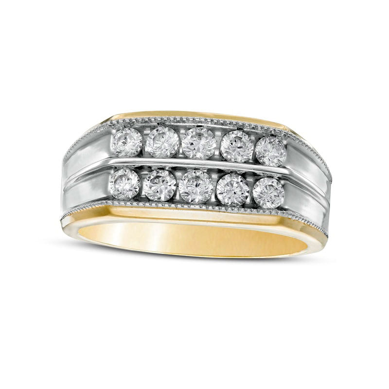 Men's 1.0 CT. T.W. Natural Diamond Double Row Wedding Band in Solid 10K Two-Tone Gold