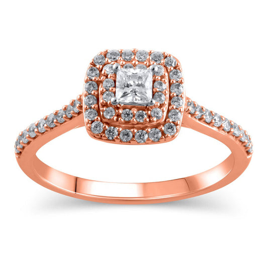 0.50 CT. T.W. Princess-Cut Natural Diamond Double Frame Engagement Ring in Solid 10K Rose Gold