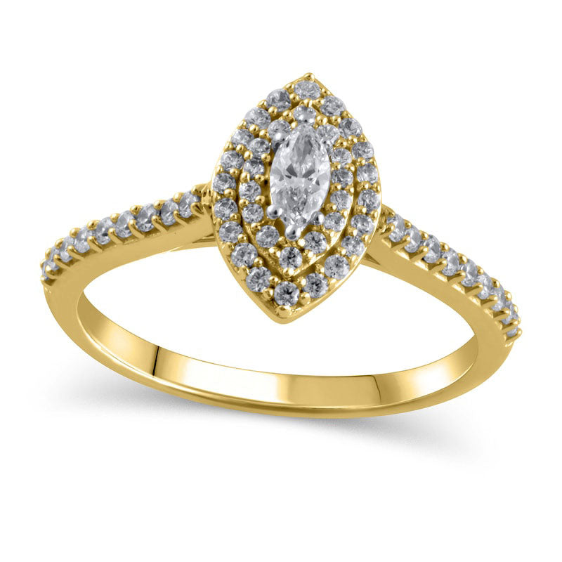 0.50 CT. T.W. Marquise Natural Diamond Double Frame Engagement Ring in Solid 10K Yellow Gold