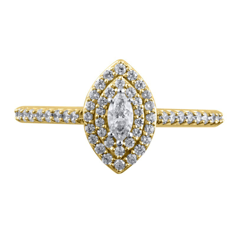 0.50 CT. T.W. Marquise Natural Diamond Double Frame Engagement Ring in Solid 10K Yellow Gold