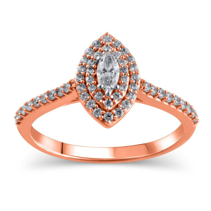 0.50 CT. T.W. Marquise Natural Diamond Double Frame Engagement Ring in Solid 10K Rose Gold