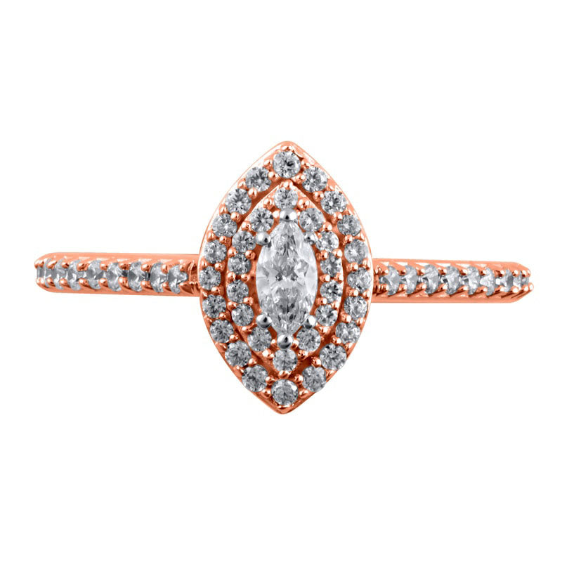 0.50 CT. T.W. Marquise Natural Diamond Double Frame Engagement Ring in Solid 10K Rose Gold