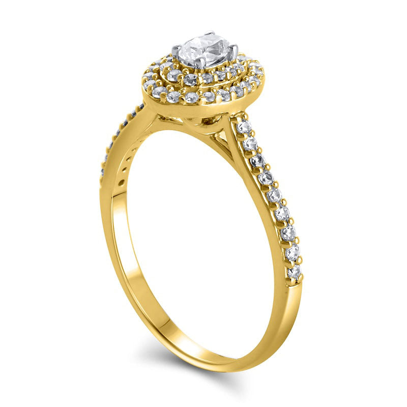 0.50 CT. T.W. Oval Natural Diamond Double Frame Engagement Ring in Solid 10K Yellow Gold