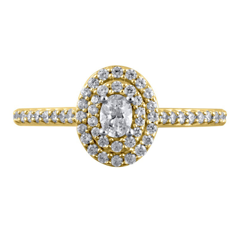 0.50 CT. T.W. Oval Natural Diamond Double Frame Engagement Ring in Solid 10K Yellow Gold