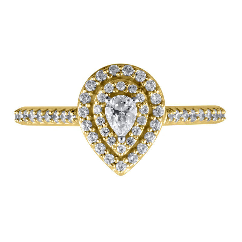 0.50 CT. T.W. Pear-Shaped Natural Diamond Double Frame Engagement Ring in Solid 10K Yellow Gold