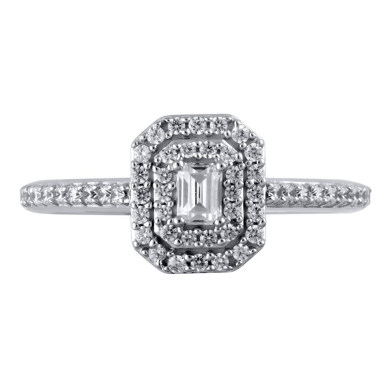 0.50 CT. T.W. Emerald-Cut Natural Diamond Double Octagonal Frame Engagement Ring in Solid 10K White Gold