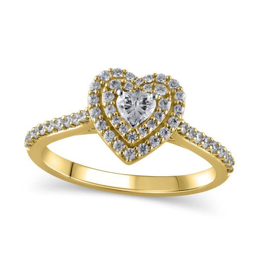 0.50 CT. T.W. Heart-Shaped Natural Diamond Double Frame Engagement Ring in Solid 10K Yellow Gold