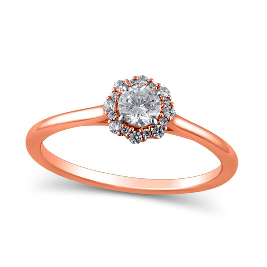 0.38 CT. T.W. Natural Diamond Flower Frame Engagement Ring in Solid 10K Rose Gold