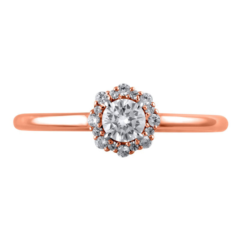 0.38 CT. T.W. Natural Diamond Flower Frame Engagement Ring in Solid 10K Rose Gold